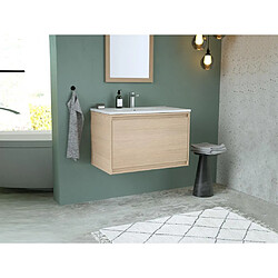 Vente-Unique Meuble de salle de bain suspendu avec vasque à encastrer - Placage chêne - 80 cm - MESLIVA