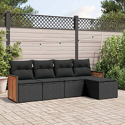 vidaXL Salon de jardin 5 pcs avec coussins noir résine tressée 