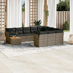 vidaXL Salon de jardin 11 pcs avec coussins gris résine tressée