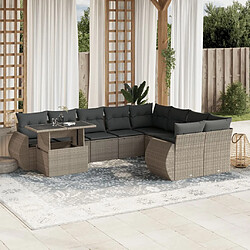 vidaXL Salon de jardin avec coussins 10 pcs gris clair résine tressée