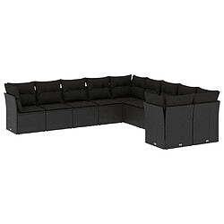 vidaXL Salon de jardin 10 pcs avec coussins noir résine tressée