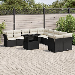 vidaXL Salon de jardin 11 pcs avec coussins noir résine tressée 