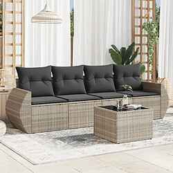 vidaXL Salon de jardin 5 pcs avec coussins gris clair résine tressée 