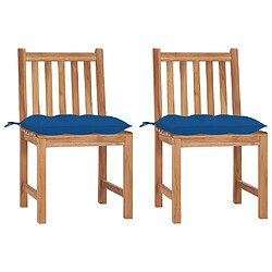 vidaXL Chaises de jardin lot de 2 avec coussins Bois de teck massif