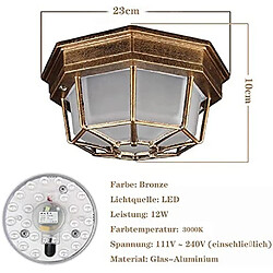 BESTA Plafonnier extérieur LED 12 W avec détecteur de mouvement Applique murale extérieure Classique Métal / Verre Bronze Lumière extérieure Plafonnier Lumière blanche