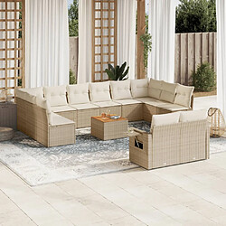 vidaXL Salon de jardin avec coussins 13 pcs beige résine tressée