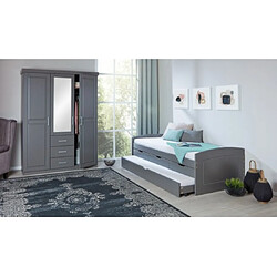 Mes Armoire 3 portes 3 tiroirs 140x55x190 cm en pin massif gris pas cher