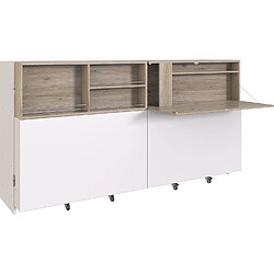 Pegane Lit convertible en bureau coloris Blanc, rechampis imitation chêne San Remo - Longueur 216 x Hauteur 115 x Profondeur 61 cm  