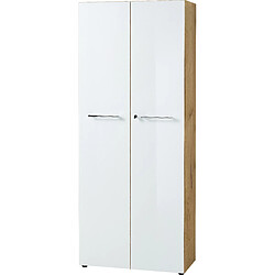 Pegane Armoire haute,classeur en panneau de particules mélaminé/verre trempé coloris blanc-Longueur 80 x Profondeur 37 x Hauteur 196 cm 