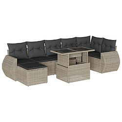 vidaXL Salon de jardin 8 pcs avec coussins gris clair résine tressée