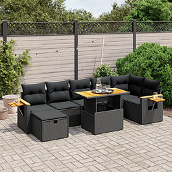 vidaXL Salon de jardin 8 pcs avec coussins noir résine tressée