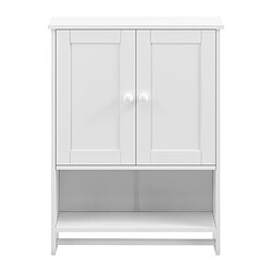 Helloshop26 Placard mural avec porte serviettes armoire salle de bain design meuble de rangement à suspendre à 2 portes MDF 65 cm blanc 03_0005925 