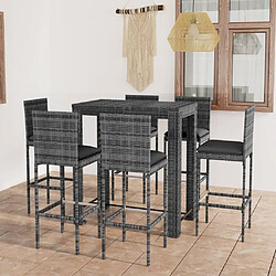 Maison Chic Ensemble de bar de jardin 7 pcs et coussins,Table + chaises + coussins de jardin Résine tressée Gris -GKD810718