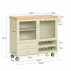 Avis SoBuy FKW114-MI Îlot Central de Cuisine Buffet avec Plateau en Bois d'Hévéa, Porte-Bouteilles à 2 Niveaux Beige