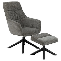 Toilinux Fauteuil de salon avec accoudoirs et repose-pieds - Gris et Noir