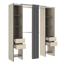 Acheter Pegane Armoire dressing avec 4 tiroirs, penderies coloris chêne naturel + rideau - Longueur 180 x Profondeur 50 x Hauteur 205 cm