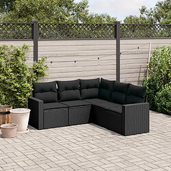 vidaXL Salon de jardin 5 pcs avec coussins noir résine tressée 