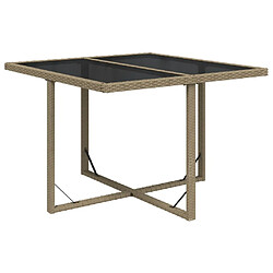 vidaXL Table de jardin Beige 109x107x74 cm Résine tressée et verre