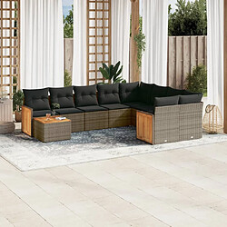 vidaXL Salon de jardin avec coussins 10 pcs gris résine tressée