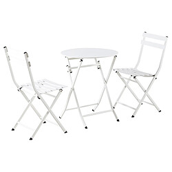 Pegane Ensemble de jardin table ronde + 2 chaises pliantes coloris blanc 