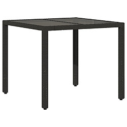 vidaXL Table de jardin dessus en verre Noir 90x90x75 cm Résine tressée