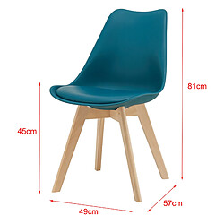 Lot de 4 Chaises de Salle à Manger Scandinave Siège Cuisine Plastique Similicuir Hêtre 81 x 49 x 57 cm Turquoise [en.casa]