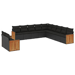 vidaXL Salon de jardin 11 pcs avec coussins noir résine tressée