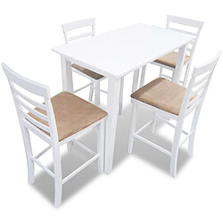 vidaXL Set table et 4 chaises de bar en bois coloris blanc 