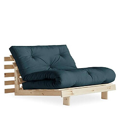 Inside 75 Fauteuil convertible futon ROOTS pin naturel coloris bleu pétrole couchage 90 x 200 cm. 