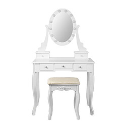 ML-Design Table de maquillage coiffeuse blanc avec éclairage LED miroir et tabouret en MDF