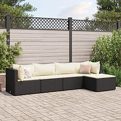 vidaXL Salon de jardin 5 pcs avec coussins Noir Résine tressée 