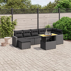 vidaXL Salon de jardin 8 pcs avec coussins noir résine tressée 