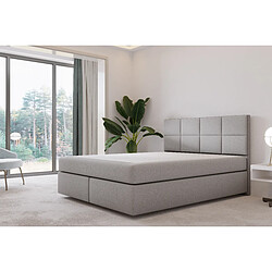 TRADA Lit adulte 200x200 cm Mallorca – lit suspendu avec matelas ressorts ensachés et matelas bonnell – tissu velours - gris