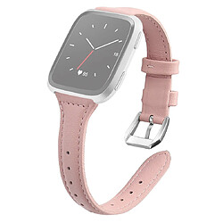 Wewoo Bracelet pour montre connectée Fitbit Versa 2 Smartwatch en cuir véritableversion rétractable Rose 