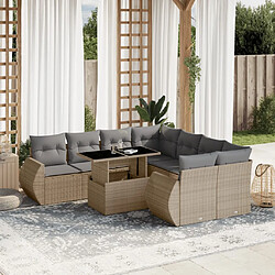 vidaXL Salon de jardin avec coussins 9 pcs beige résine tressée 