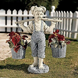 Résine Pelouse Patio Jardin Sculptures Petite Fille Miniature Figurine Ornement 20x14.5x5.5cm