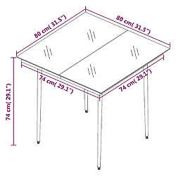 Acheter vidaXL Table à dîner de jardin Noir 80x80x74 cm Acier et verre