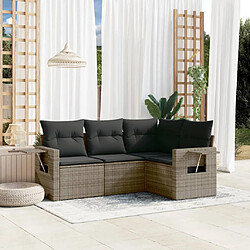 vidaXL Salon de jardin 4 pcs avec coussins gris résine tressée 