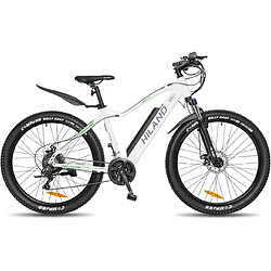 HILAND E-Bike 26/27,5 pouces Fat Tire E-MTB Vélo électrique Aluminium E-Mountainbike Shimano 21 vitesses & moteur arrière pour 25 km/h Noir/Blanc/Bleu 