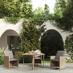 vidaXL Table de jardin Beige 109x107x74 cm Résine tressée et verre