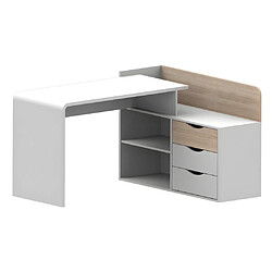 Vente-Unique Bureau d'angle DECLAN II - MDF - 3 tiroirs & 2 niches - Coloris : Blanc & Chêne