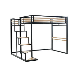 Vente-Unique Lit mezzanine 140 x 200 cm - Métal et MDF - Noir et naturel - JOGUI