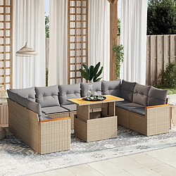 vidaXL Salon de jardin avec coussins 10 pcs beige résine tressée