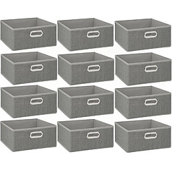 Toilinux Lot de 12 Boites de rangement en tissu l.31 x h. 15 cm - Gris clair chiné