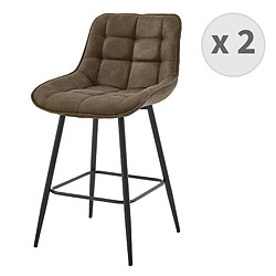 Moloo GRANT - Fauteuil de bar vintage en microfibre Marron et métal noir (x2)