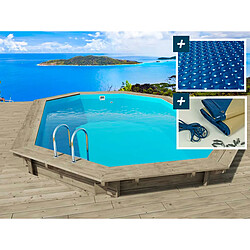 Habitat Et Jardin Piscine bois Miami 120 - 4.86 x 3.36 x 1.20 m + Bâche à bulles 180 µ + Bâche hiver 280 gr/m² 