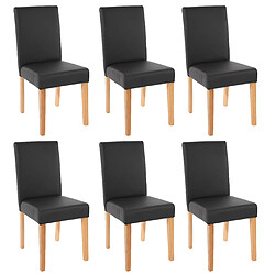 Mendler Lot de 6 chaises de séjour Littau ~ simili-cuir, noir mat, pieds clairs