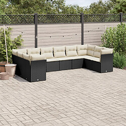 vidaXL Salon de jardin 10 pcs avec coussins noir résine tressée 