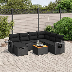 vidaXL Salon de jardin 8 pcs avec coussins noir résine tressée