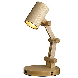 Universal Lampe de chevet pour chambre, Lampe de station de recharge sans fil 220V, Eclairage de recherche en bois massif pivotant, Lampe à poser avec fonction de recharge sans fil